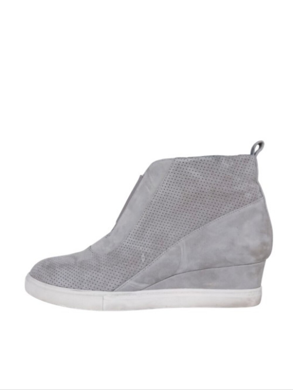 L. Paolo Ankle Boots Women's 9 Grey Suede Zip Wedge Casual Office Booties